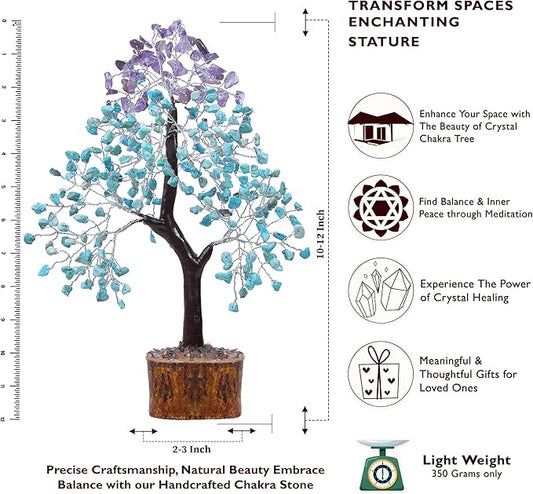 FASHIONZAADI Amethyst and Turquoise Crystal Tree of Life - Crystal Decor - Spiritual Gifts - Crystals Gifts for Women - Gemstones and Crystals