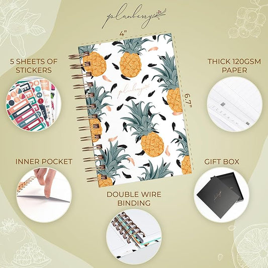 PLANBERRY Pocket Food Journal Premium – Nutrition Planner – Diet & Calorie Tracker – Meal & Exercise Diary – Weight Loss Journal (Pineapple)
