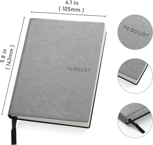 Daily to Do Checklist Notebook, Task Management, Organizer Planner, Hardcover, Ribbon Bookmark, 4.1 x 5.8”, A6 size, 110 Sheets (Grey)