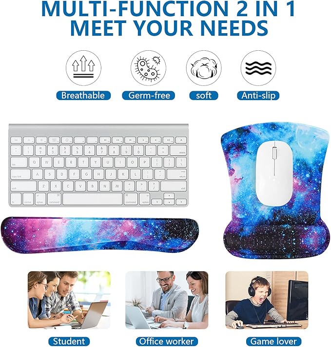 RICHEN Keyboard Wrist Rest Pad and Mouse Wrist Rest Support Mouse Pad Set,Sturdy & Comfortable & Lightweight for Easy Typing & Pain Relief-Ergonomic Support (Galaxy)