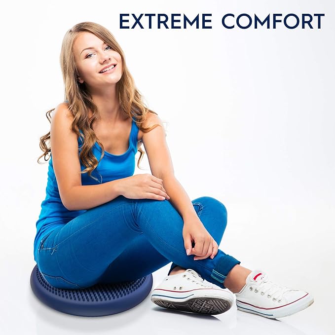Bouncyband – Wiggle Seat – Blue, 13” D – Large Sensory Cushion for Kids Ages 6-18+ – Promotes Active Learning, Improves Student Productivity, Includes Easy-Inflation Pump