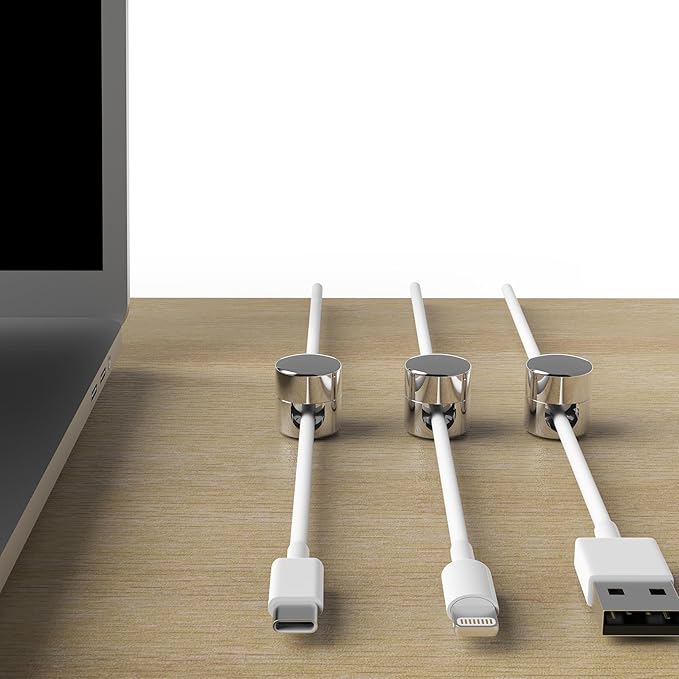 Cable Anchors for Desk Organization | Premium Aluminum Cord Organizers | Charger + Cable Management Clips for Home & Office | Stylish, Sturdy, & Functional | (3 Pack) (Silver)