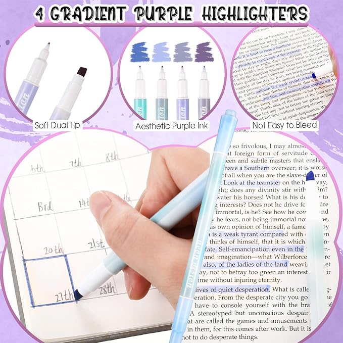 Janlaugh 38 Pcs Aesthetic College School Supplies with Pen Case Sticky Notes Gel Pens Highlighters Correction Tapes Back to School Stationery Kit(Purple Color,Classic)