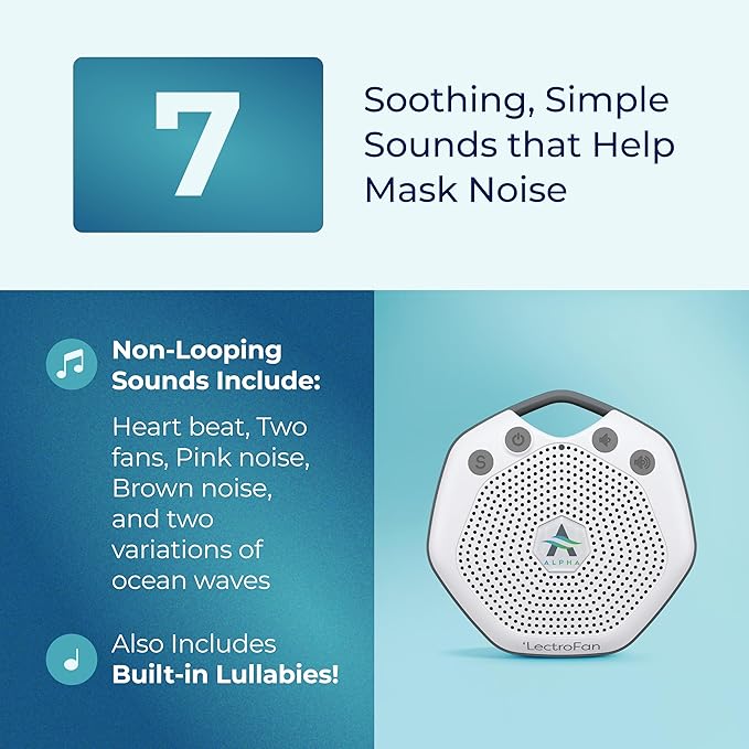 Adaptive Sound Technologies LectroFan Alpha Portable Sleep Sound Machine - Rechargeable White Noise Machine for Crib, Stroller, Car Seat & More - 7 Non-Looping Sounds - for Travel, Bedroom, Nursery
