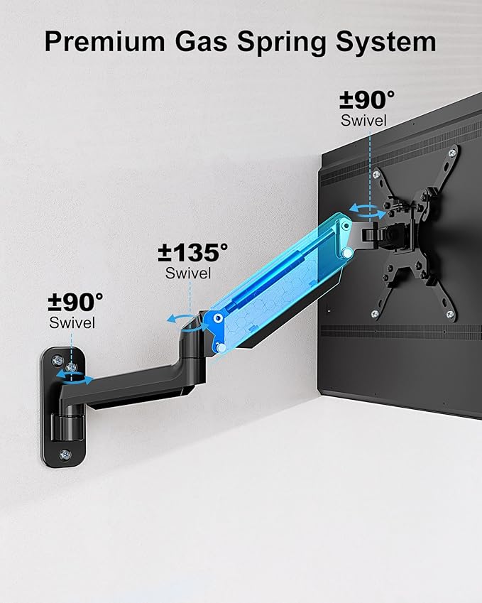 Monitor Wall Mount Fits Max 35 Inch/26.4lbs Computer Screen, Ultrawide Premium Single Arm, Full Motion Gas Spring Wall Monitor Mount with VESA Extension Kit for Max VESA 200x200mm