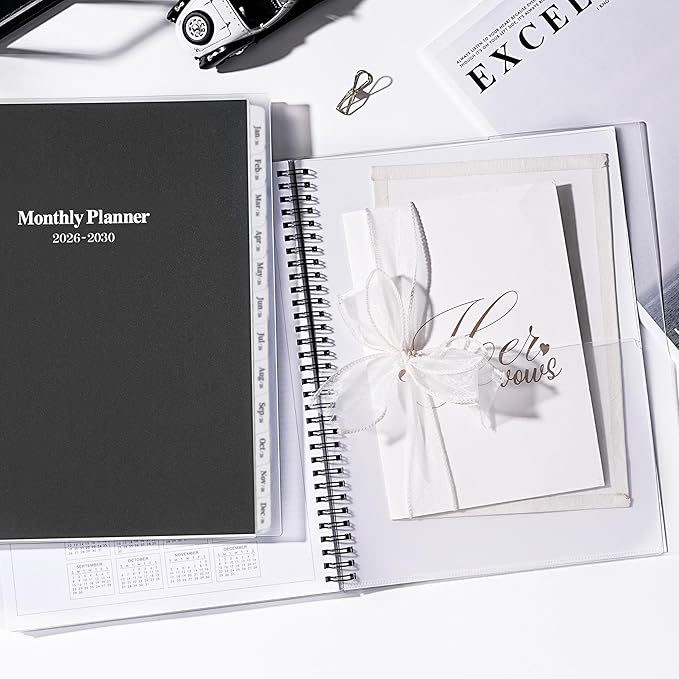 2026-2030 Monthly Planner/Calendar - Jan 2026 - Dec 2030, 5 Year Monthly Planner with Tabs & Celebrity Quotes, 9" x 11", Famous Quotes, Two-Side Pocket, Suitable for Long-Term Planning, Black