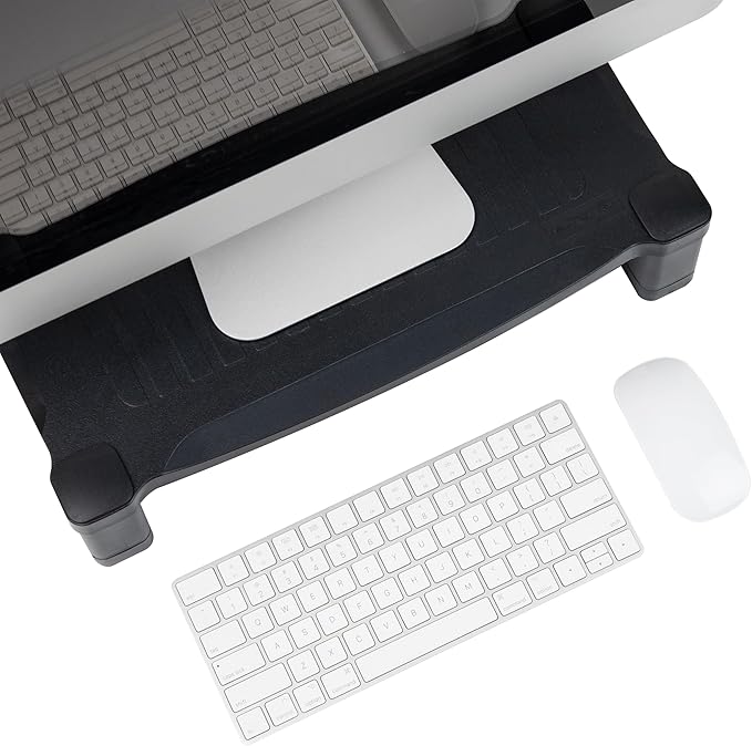 Mind Reader Monitor Stand, Height Adjustable, Desktop Organizer, Laptop Riser, Office, 17.25"L x 13.25"W x 4"H, Black