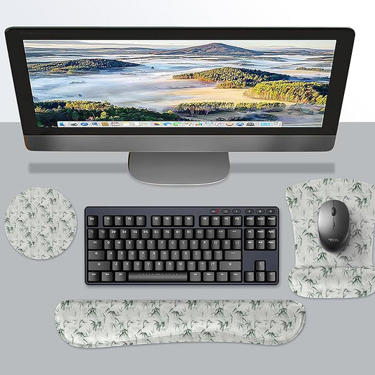 RICHEN Mouse Pad and Keyboard Wrist Rest, 3-in-1 Computer Mousepad and Coaster Set, Non-Slip Keyboard Wrist Rest and Mouse Pad Set Ergonomic Design (FKMWR-56)