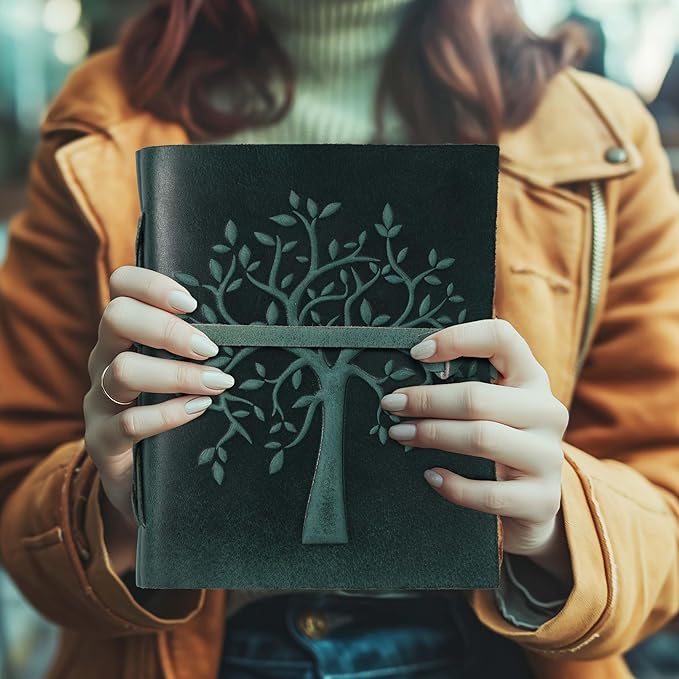LEATHER VILLAGE Tree of Life Journal - 6 X 4 (A6) inches - Turquoise - 200 Antique Deckle Edge Handmade Paper – Book of Shadows - Vintage Leather Bound Journal for Women & Men