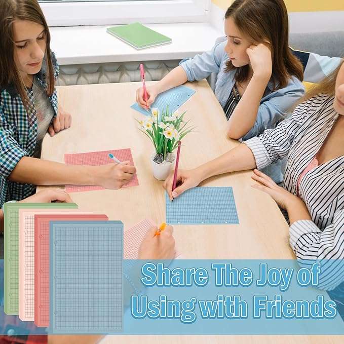 100 Sheets Half Letter 3 Hole Notebook Grid Paper Refill 5-1/2 x 8-1/2 Loose Leaf Paper for Mini Binder Colored Graph Paper Bulk Quad Ruled Graph Paper for Planner Inserts for School Office