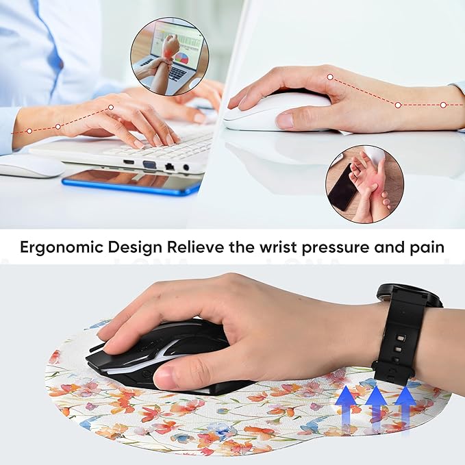 RICHEN Ergonomic Mouse Pad with Wrist Support,Non-Slip Rubber Base for Computer Laptop & Mac,Lightweight Rest for Home,Office & Travel (Flowers1)