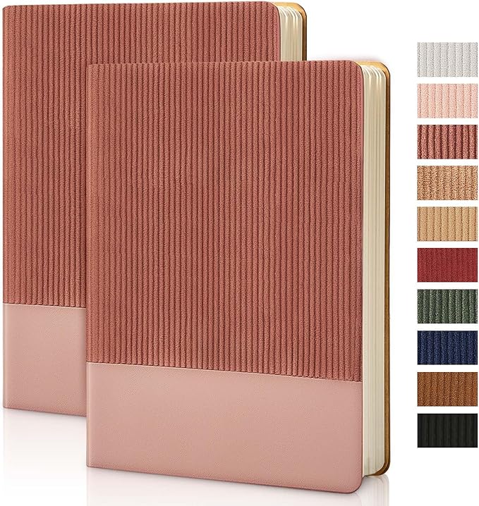 Lined Journal Notebook for Work College Ruled Note Book 5.79"x8.27"A5 PU Leather Daily Journaling 216 Pages for Women Men Writing Home School Supplies Business (A5 Lined 216pages, 2 Pack-Dark Pink 2pack)