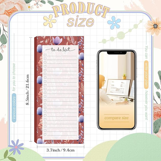 Censen 10 Pack 500 Sheets To Do List Notes Daily Checklist Notepads with 50 Sheets Each Undated Color Memo Pad Block Shopping List Pad Weekly Plan Notepad Organizer Planners(Flower Color,Lined)