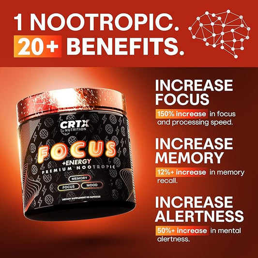 Nootropic Strongest Focus Supplement - Clinically Backed Ingredients Made in USA - Scientifically Backed Doses - Supplement for Brain Fog - AlphaGPC, Lions Mane, Rhodiola and More 10:1 90 Capsules