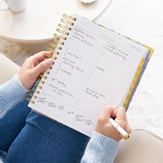 Day Designer 2025-2026 Daily Planner – Premium Planner for Stylish Organization. Combines Monthly Calendar, Hourly Schedule, To-Do List, Gratitude, Goal Setting, Inspirational Quotes, Stickers & More. Elegant laminated Cover with Gold Accents (Lorelei)