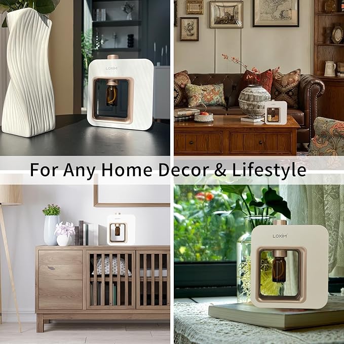 LOXIM Pride Aromatherapy Diffuser with Daytime Calm Collection Essential Oil Blends, Waterless Diffuser with Essential Oils, No Heat, Quiet, Battery Operated for Living Room Office Home Car (White)