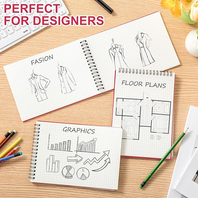 2 Pack Graph Paper Spiral Notepad A5 Top Wirebound Notepad Grid Notebook Steno Pads Memo Notebook Grid Paper 140 Pages for Writing Sketching Drawing Office Supplies (Red)