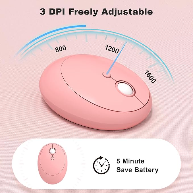 Wireless Keyboard and Mouse Combo, MOWUX - Modern Compact Layout, Colorful Compact Candy Mouse and Retro Round Keyboard Set with Cover, for PC/Laptop/Windows/Mac - Pink Colorful