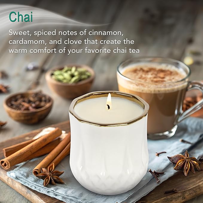 The Growing Candle, Chai Scented, 9oz Ceramic Pot, Aromatherapy Candles for Home, 100% Soy, Astrid