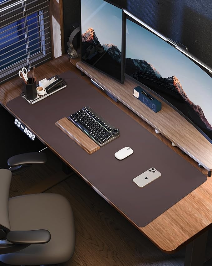 Large Desk Mat - 48" x 17"Leather Desk Pad Protector, Office Desk Mat, Non-Slip PU Leather Large Mouse Pad, Waterproof Desk Blotter Mat, Desk Cover for Office and Home (Coffee)