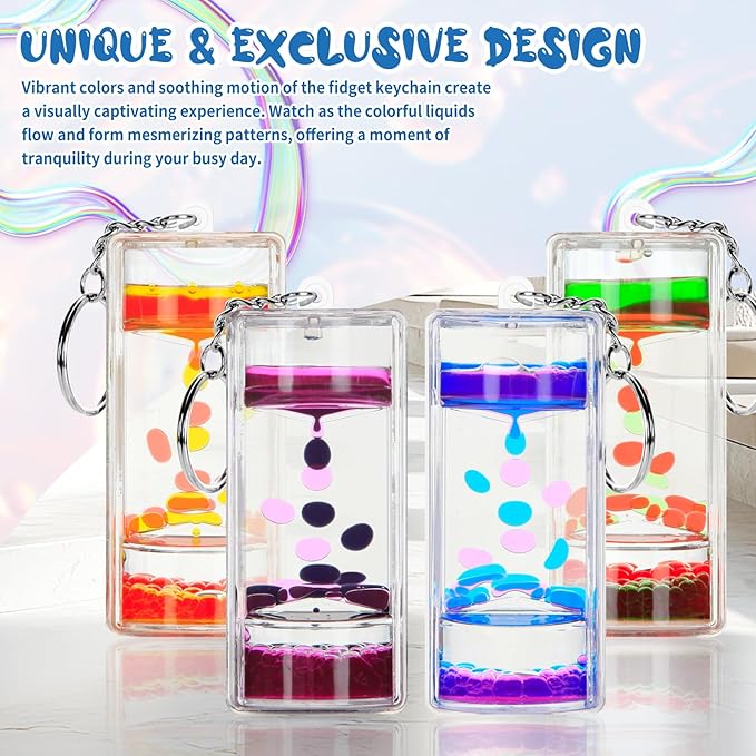 4pcs Liquid Timers KeyChain Set - Stress Relief & Sensory Play with Colorful Fidget Keychains, Perfect for Boys’ Backpacks & Fun Science Gifts for Teens