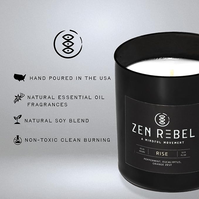 Aromatherapy Candle Rise - Morning Energy Boost with Peppermint, Eucalyptus, and Orange Zest - Stress Relief Soy Candle for Home, Office, Spa, and Gym