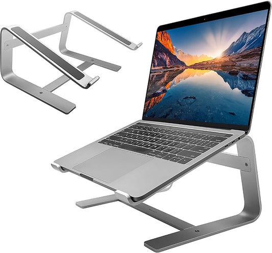 Macally Aluminum Laptop Stand for Desk - Works with All MacBook/Pro/Air & Laptops Between 10” to 17.3” - Sleek and Sturdy Laptop Riser - (ASTAND), Silver Aluminum