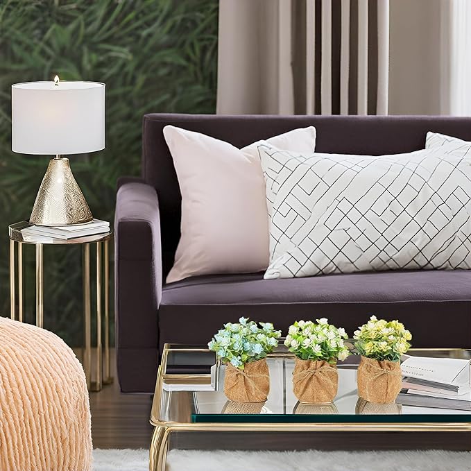 Velener Artificial Flowers in Small Burlap Bag Vases 3Pcs - Faux Flowers Farmhouse, Fake Plants Home Coffee Table Bookshelf Office Desk Decorations Kitchen Dining Room Indoor(White/Yellow/Blue)