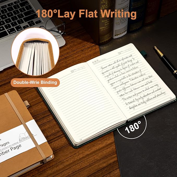 Yoment Lined Journal Notebook 324 Pages Leather Journals for Writing A5 Hardcover Journaling Notebooks for Women Men 100 GSM Thick College Ruled Notebooks for Work School Note Taking, Light Brown