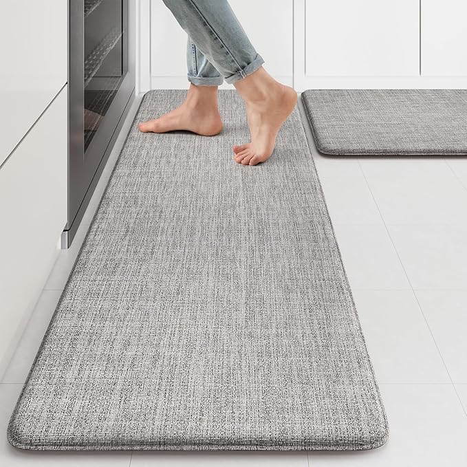 KIMODE Anti Fatigue Kitchen Mat for Floor 17"x47"+17"x29", Farmhouse Kitchen Floor Mats Non Slip, Apricot Textilene Rugs for Kitchen Floor,Memory Foam Standing Mat for Laundry Office Sink Desk