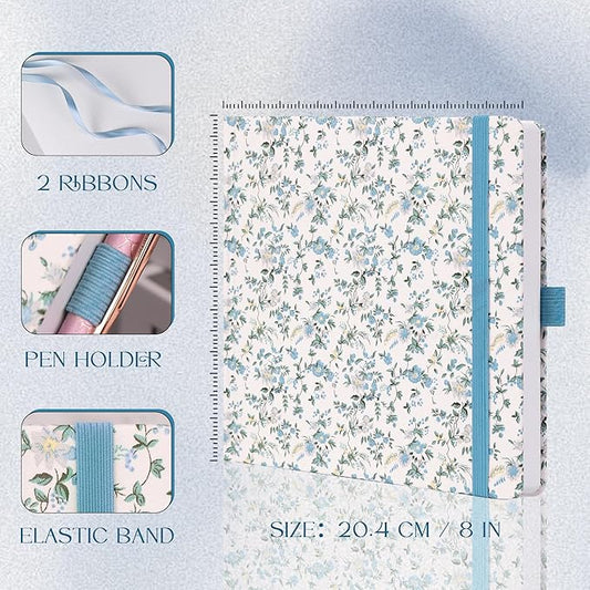 TIEFOSSI Dotted Journal Notebook, Dot Grid Notebook for Women Men, Fabric Flower Journal, 160 GSM Thick Paper, 160 Numbered Pages with Gold Edges, 8 x 8 Square Diary