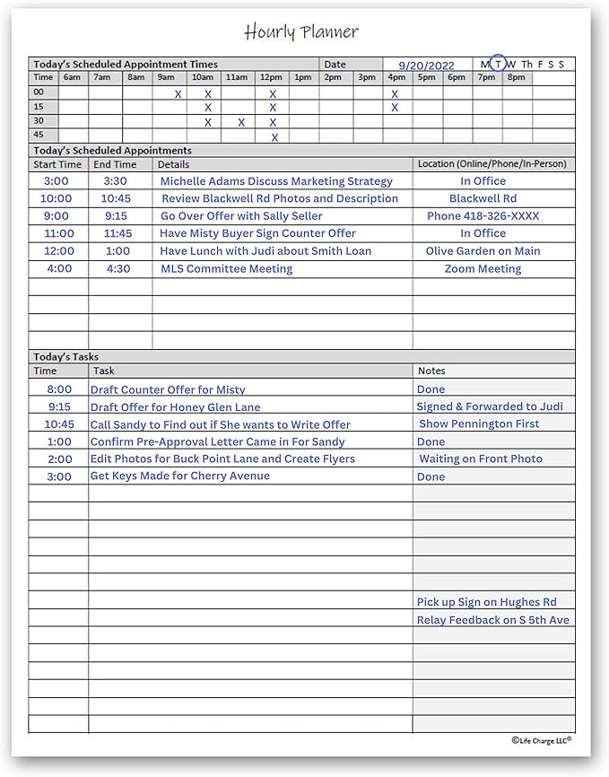 Hourly Planner Notepad. 60 Page Planning Pad w/Appointment Time Block, Task Log List & Note Sections. For Office Work Schedule & Time Management. 8.5 X 11, A4 Sheets.