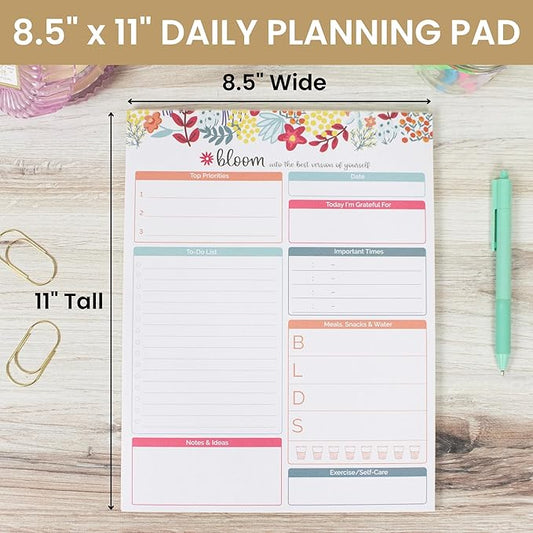 bloom daily planners Family Daily Planning System Tear Off to Do Pad - Undated Planning Sheets - 8.5" x 11" - Floral Dots