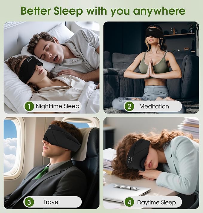 Sleep Mask with Headphones Bluetooth 5.4, LC-dolida Wireless Music Eye Mask for Sleeping Headphones with Soft Bamboo Cotton Cooling Breathable,Ultra-Thin Stereo Speaker for Side Sleepers