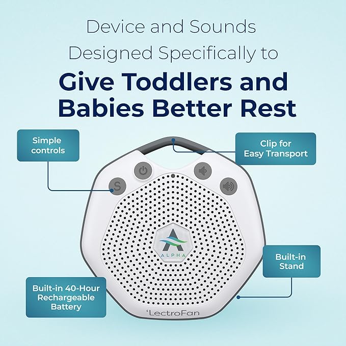 Adaptive Sound Technologies LectroFan Alpha Portable Sleep Sound Machine - Rechargeable White Noise Machine for Crib, Stroller, Car Seat & More - 7 Non-Looping Sounds - for Travel, Bedroom, Nursery