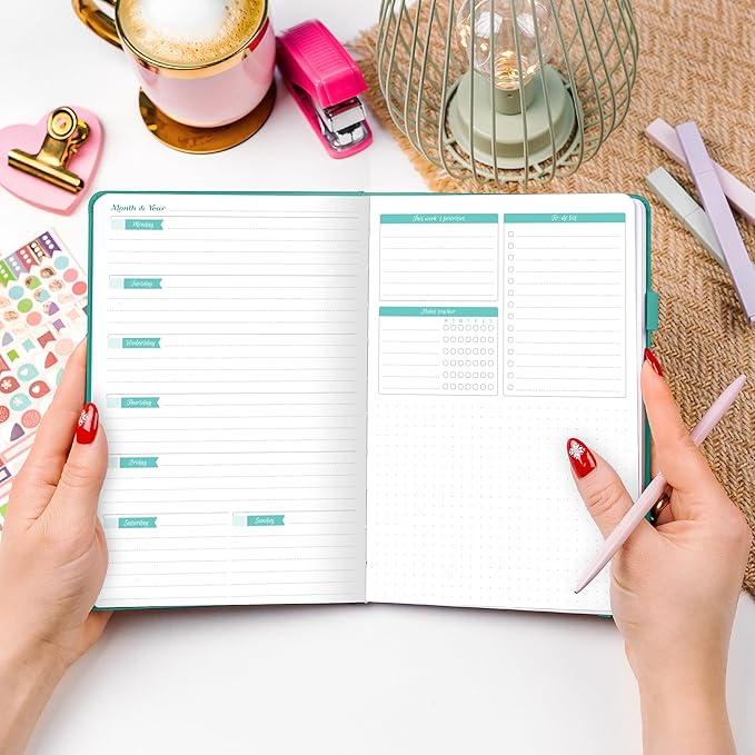GoGirl Planner Agenda – Colorful Undated Monthly & Weekly Organizer for Women, Journal for Time Management & Productivity (Turquoise)