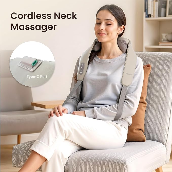 Cordless Neck and Shoulder Massager, Graphene Heating, Upgraded Shiatsu Back Massager Pillow for Neck, Shoulder