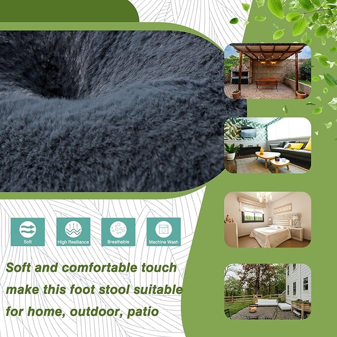 15" Foldable Foot Stool Ottoman with Metal Frame - Washable Faux Fur Navy Upholstered Indoor/Outdoor Footrest for Living Room, Bedroom, Patio - Space-Saving Compact Design