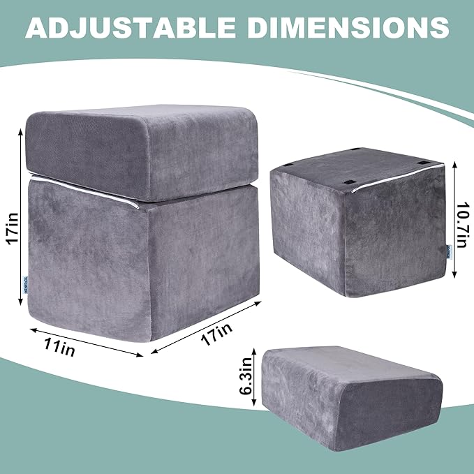 2 Adjustable Foot Rest Under Desk - Ergonomic High Density Foam Footrest with Washable Cover, 3 Adjustable Heights Foot Stools for Office, Home, Travel (Gray)