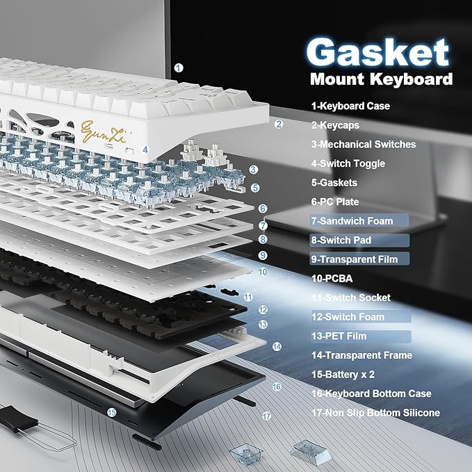 YUNZII AL65 Wireless Mechanical Keyboard, Full Aluminum CNC,Support QMK/VIA Software Gasket Structure,60% Hot Swappable with RGB Backlit BT/2.4G/USB-C for Mac/Windows(White, Gateron Zero)