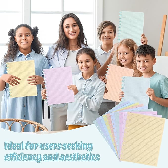 gisgfim 300 Sheets Letter Size Discbound Lined Refill Paper 8.5 x 11 Inch College Ruled Notebooks Planner Inserts 11 Disc Discbound Loose Leaf Paper Thicken for Writing School Office Supplies(Macaron)