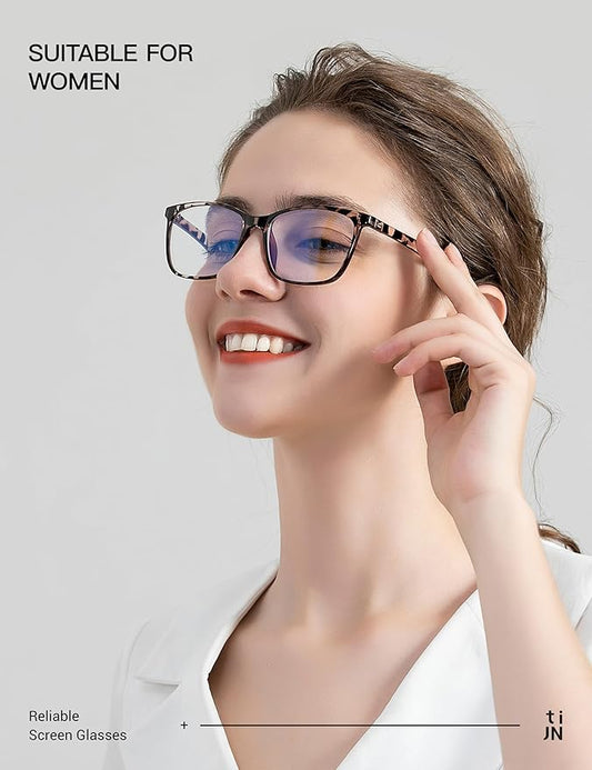 TIJN Blue Light Blocking Glasses for Women Men TR90 Frame Square Nerd Eyeglasses Anti Blue Ray Computer Screen Glasses