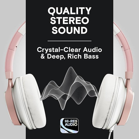 ARTIX CL750 Wired Headphones with Mic & Volume Control — Noise Isolating On-Ear Headphones for Computer and Laptop Wired, Plug in Corded Headphone Over Ear with Wire (Foldable, Aux Jack 3.5mm)