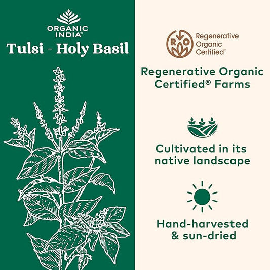 ORGANIC INDIA Tulsi Holy Basil Capsules - Holy Basil Extract - Holy Basil Leaf Supplement, Herbal Supplement, Immune Support, Stress Relief, Vegan, Gluten-Free, Kosher, Organic, Non-GMO - 60 Capsules