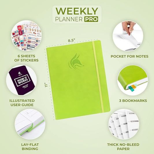 Clever Fox Planner PRO – Weekly & Monthly Life Planner to Increase Productivity, Time Management and Hit Your Goals, 8.5x11″ (Lime Green)