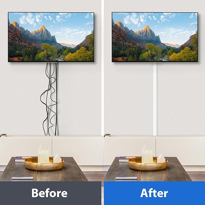 102in Wall Cable Hider, Cord Hider to Hide 3-4 Cords, Self-Adhesive TV Wire Hider for Wall, Cable Management Kit, Cable Raceway White, Paintable Cable Concealer, 6 x L17in x W1.2in x H0.6in