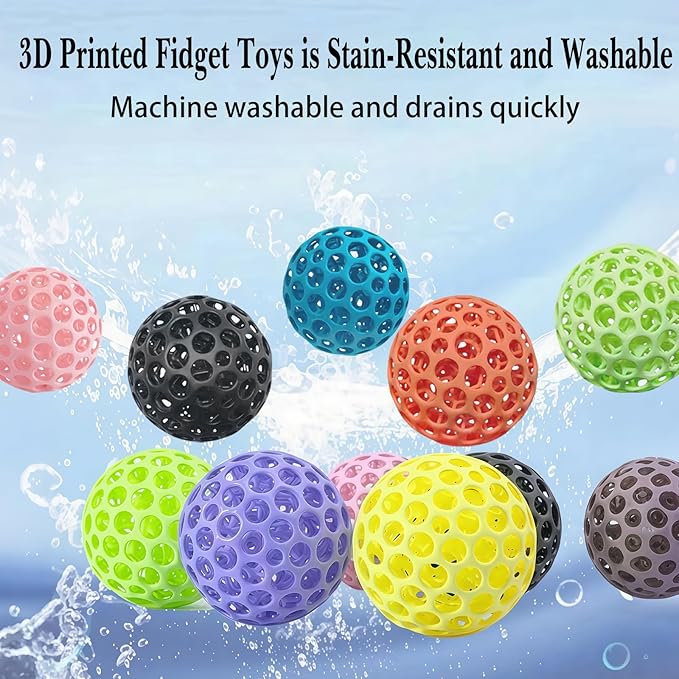 2Pcs 3D Printed Fidget Toy Stress Ball for Adults Grip Strength Trainer, Elasticity Fidget Bouncing Ball for Anxiety Relief, Novelty Gifts for Friends,Valentine Christmas Classroom Gifts for Kids
