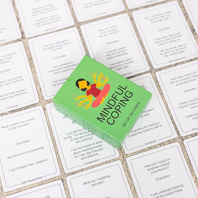 100 Mindful Coping Activity Cards – Self-Care & Stress Management Prompts for All Ages | Portable Travel Deck for Mental Wellness, Focus & Stress Relief