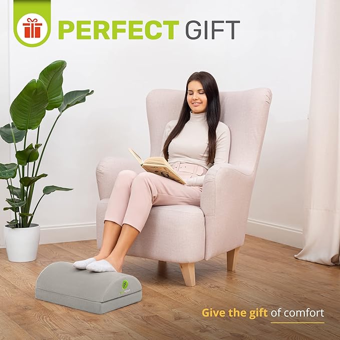 ErgoFoam Foot Rest for Under Desk at Work - Chiropractor Endorsed 2in1 Adjustable Premium Under Desk Footrest - Ergonomic Desk Foot Rest with High-Density Compression-Resistant Velvet Soft Foam (Grey)