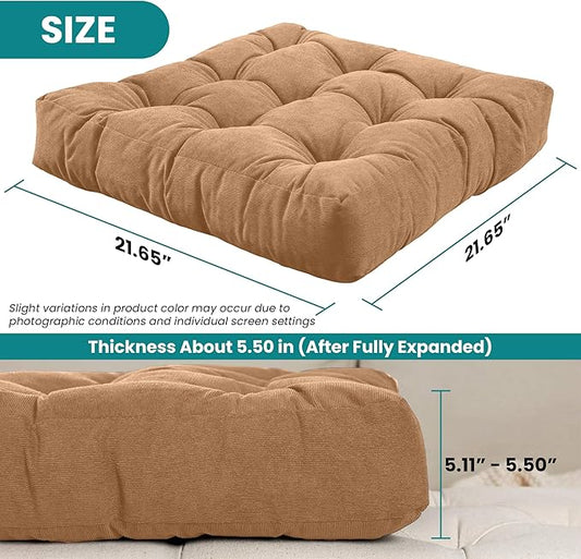 NEST & LOOM Floor Cushions - Large Square Tufted Floor Pillow, Meditation Cushion, Floor Chair Pillow for Seating & Lounging - Soft & Supportive, Brown - 21.65" x 21.65"